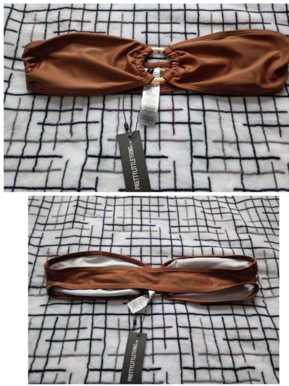Pretty Little Thing Brown Bandeau Bikini Top Size 8